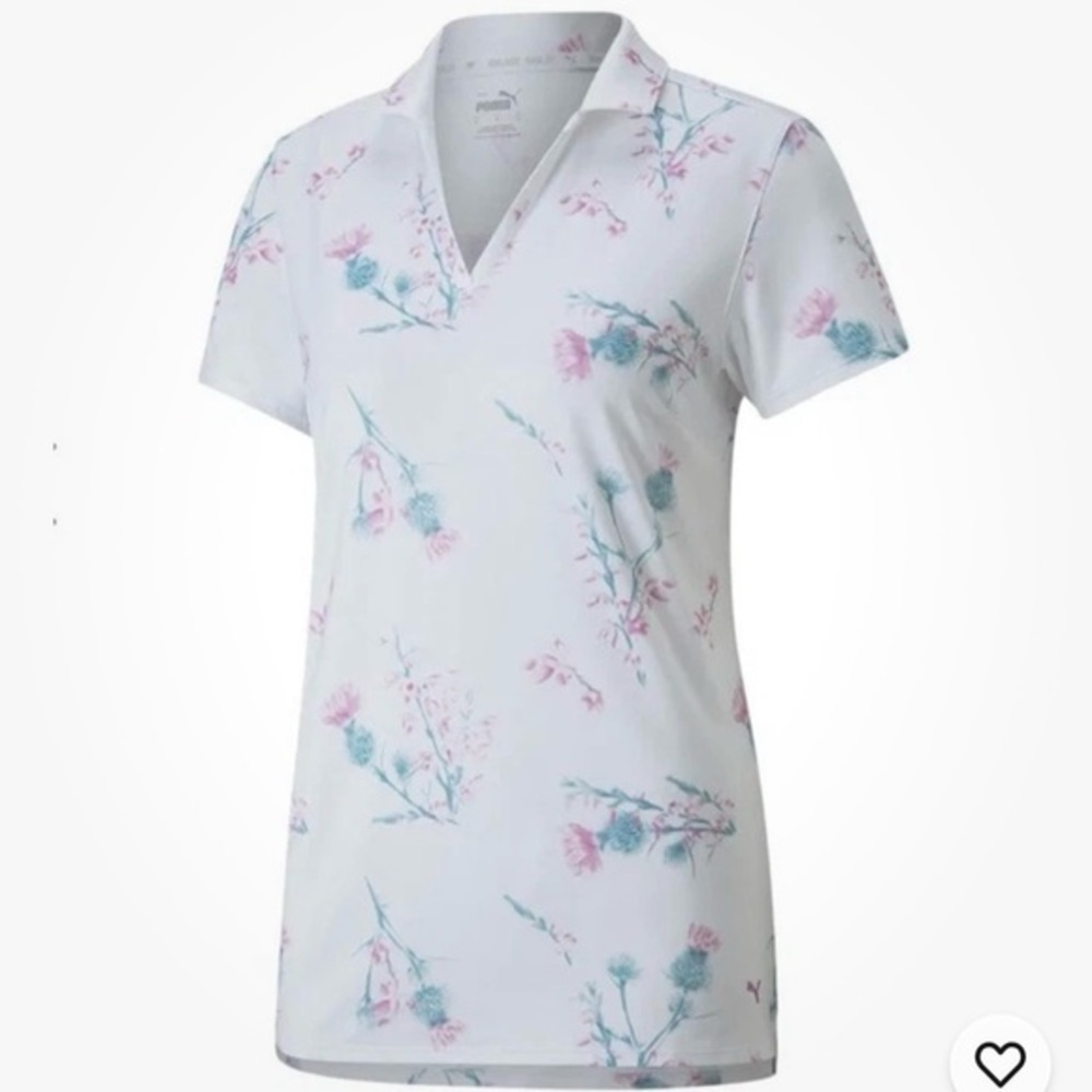 Puma Women's Floral Print Polo Shirt - White NWT Size Large